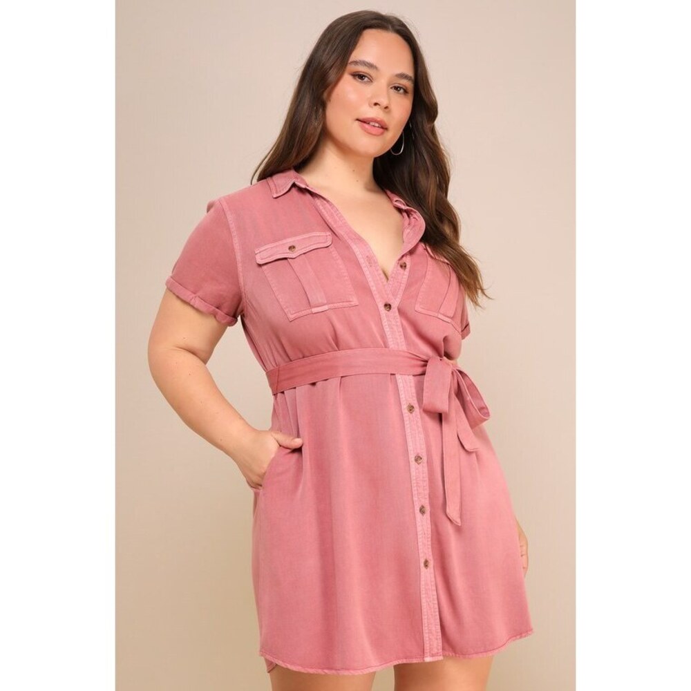 Lulus Everyday Adorable Rose Pink Button-up Shirt Dress With Pockets - Size M